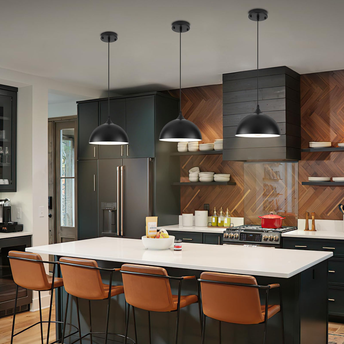 9.8 inch Kitchen Pendant Light 2 Pack (Black+White / 9.8in-2 Packs)