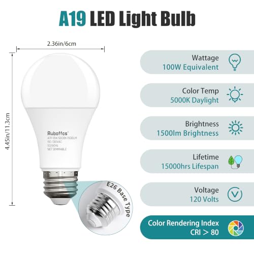 6 Packs A19 LED Light Bulbs (5000k Daylight)