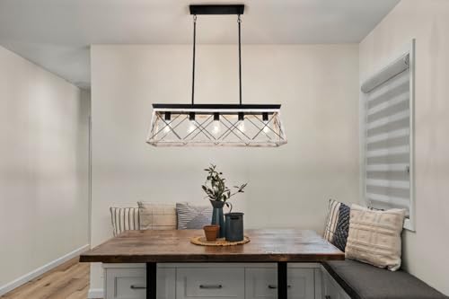 37.8Inches Farmhouse Rectangular Chandelier Rustic (37.8InchesWhite)