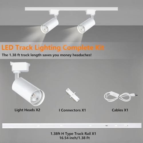 Plug in LED Track Lighting Kit 4000K Natural White 20W 2PCS White H Type