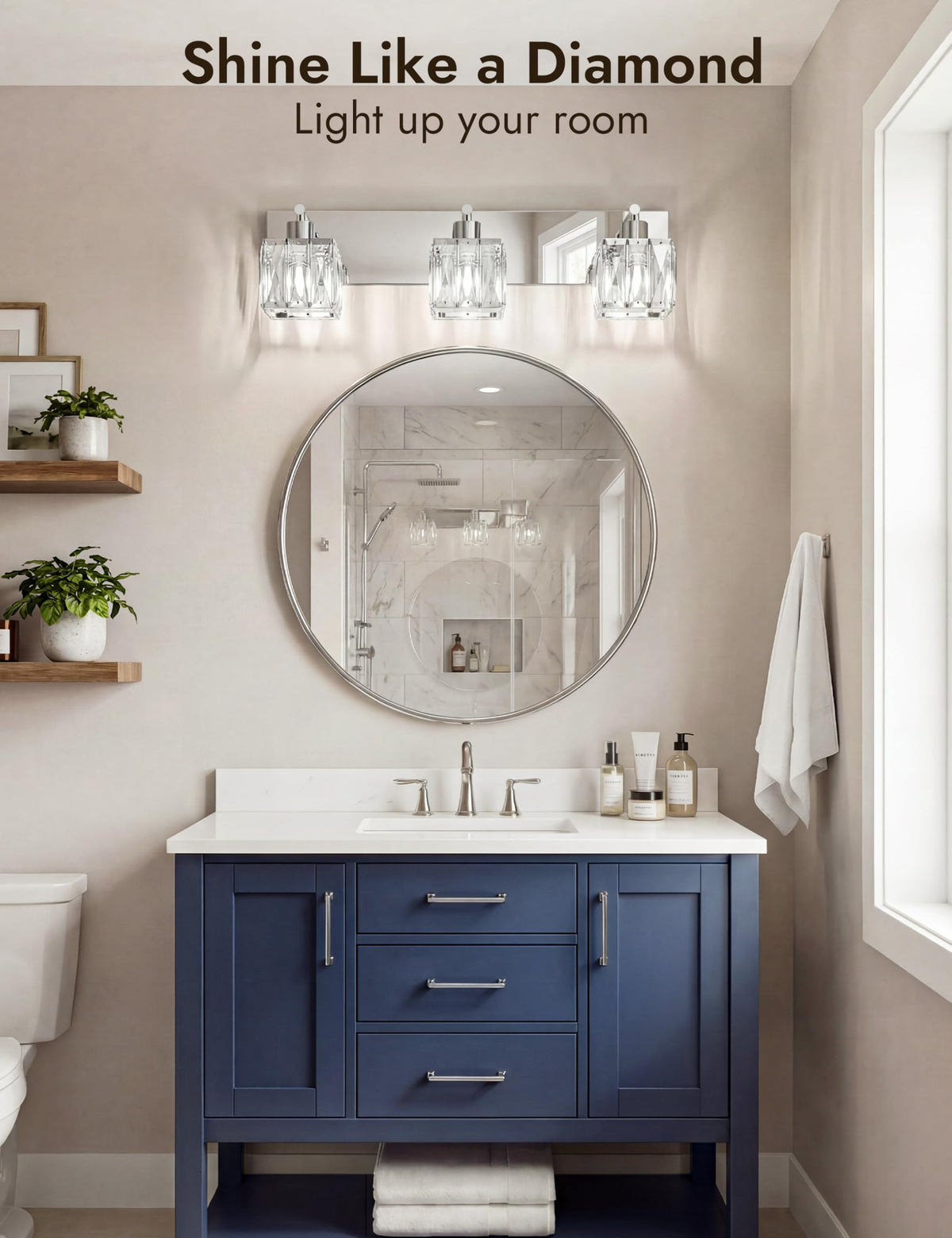 3 Light Crystal Bathroom Vanity Light Square (Polished Chrome-Square / 3 Light)