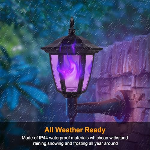 2 Pack Solar Flame Wall Lanterns Outdoor (Purple / 2 Pack)