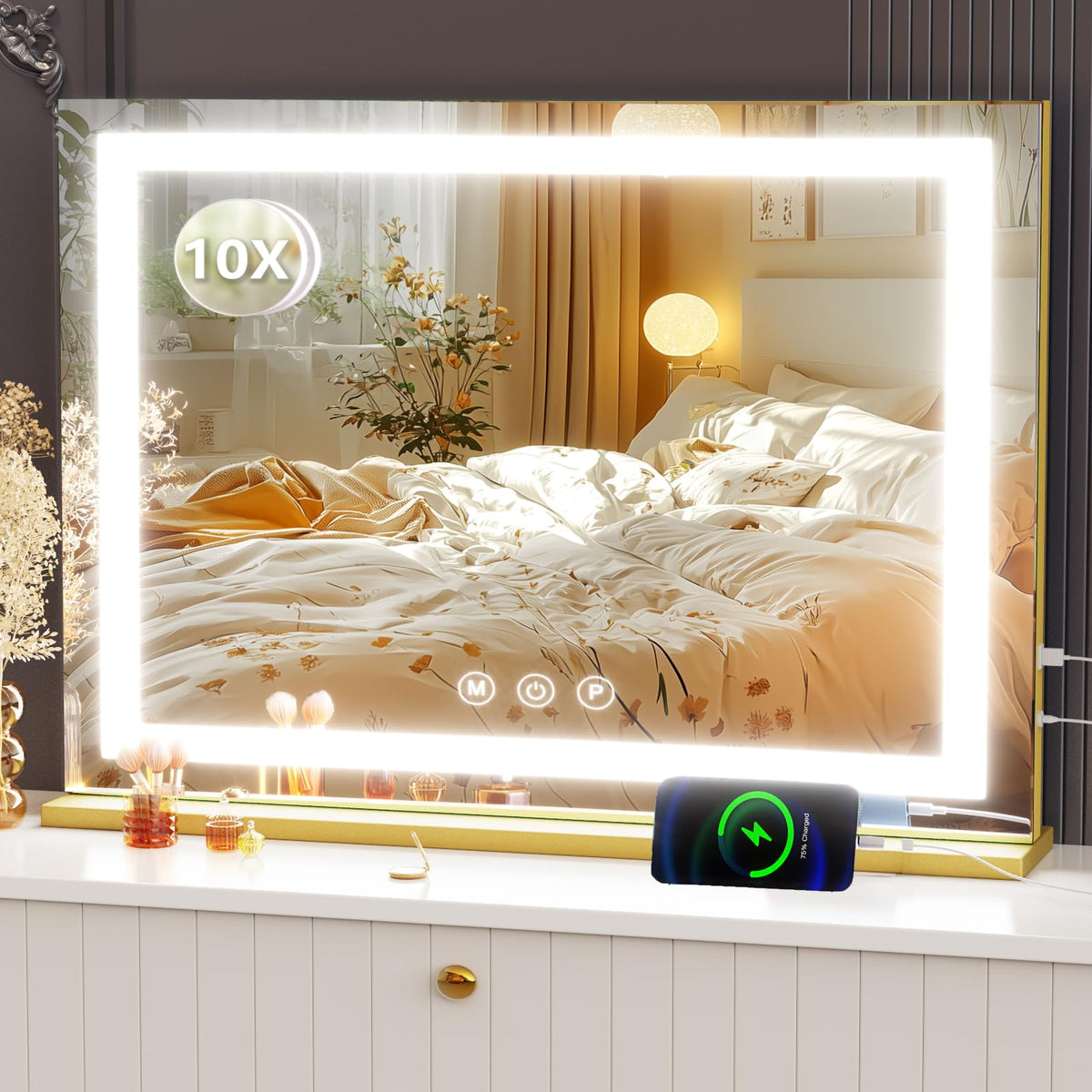 Makeup Vanity Mirror with Lights 20" L x 26" W Large LED Makeup Mirror (Square Gold Led / 20"L x 26"W)