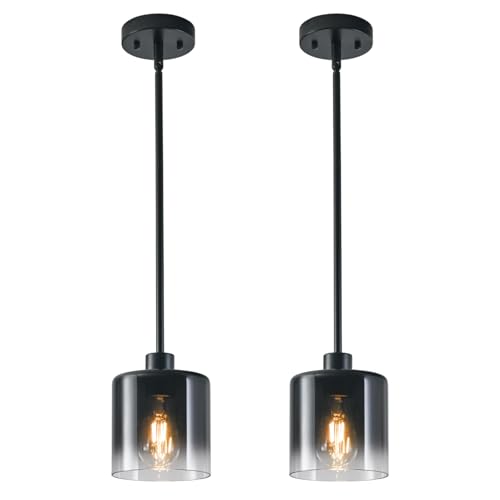 2 Pack Black Pendant Light Fixtures (Gradient black glass—Stem / 2 Pack)