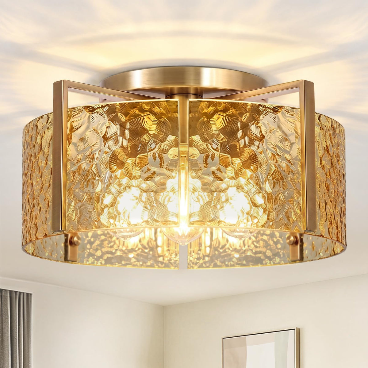 4 Light Art Deco Semi Flush Mount Ceiling Light Fixture (Amber / 16")