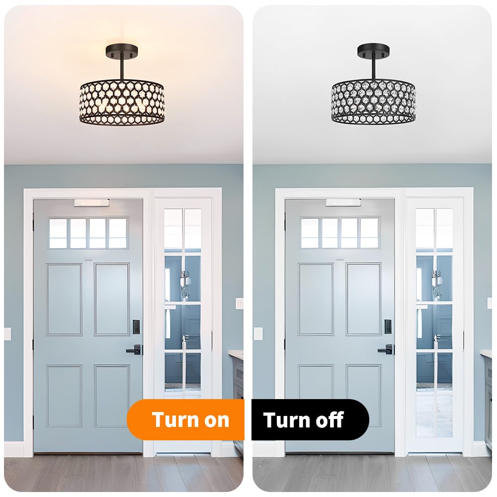 Black Crystal Ceiling Light Fixture (12in - 3 light - B / Black)