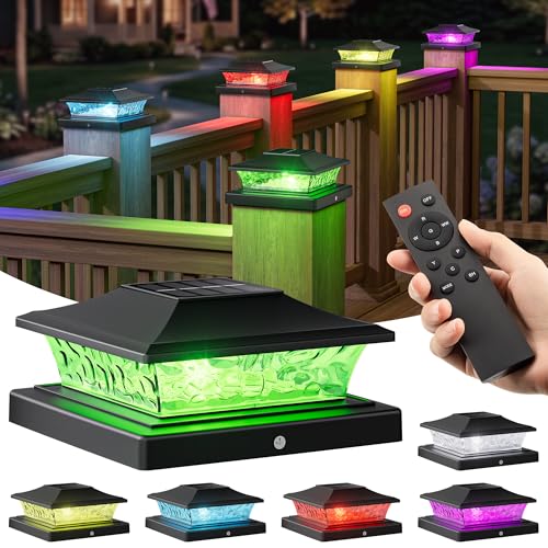 4x4 Post Solar Lights Color Changing with Remote (Black)