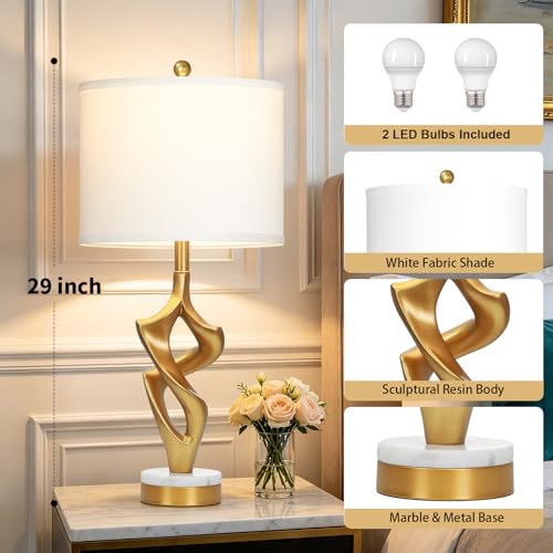 29" Tall Gold Table Lamps Set of 2 for Living Room (White & Gold (2 Pack))