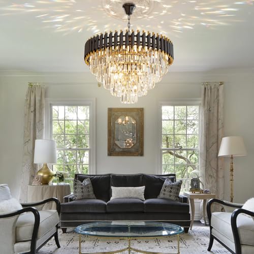 24 inch Black Gold Crystal Chandelier 5 (D24"XH17.6" Black)