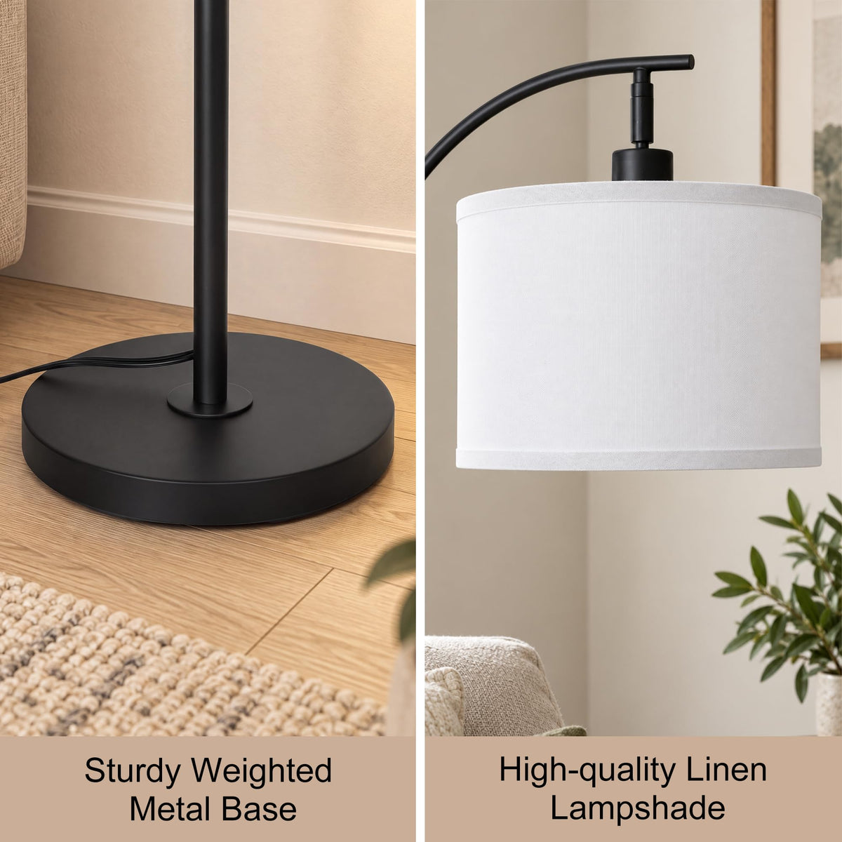 Black Arc Floor Lamp 55 (Black+White Shade-Arc)