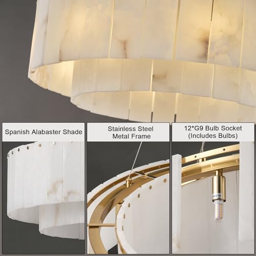 Alabaster Round Chandelier (2-Gold-31in / 31 in)