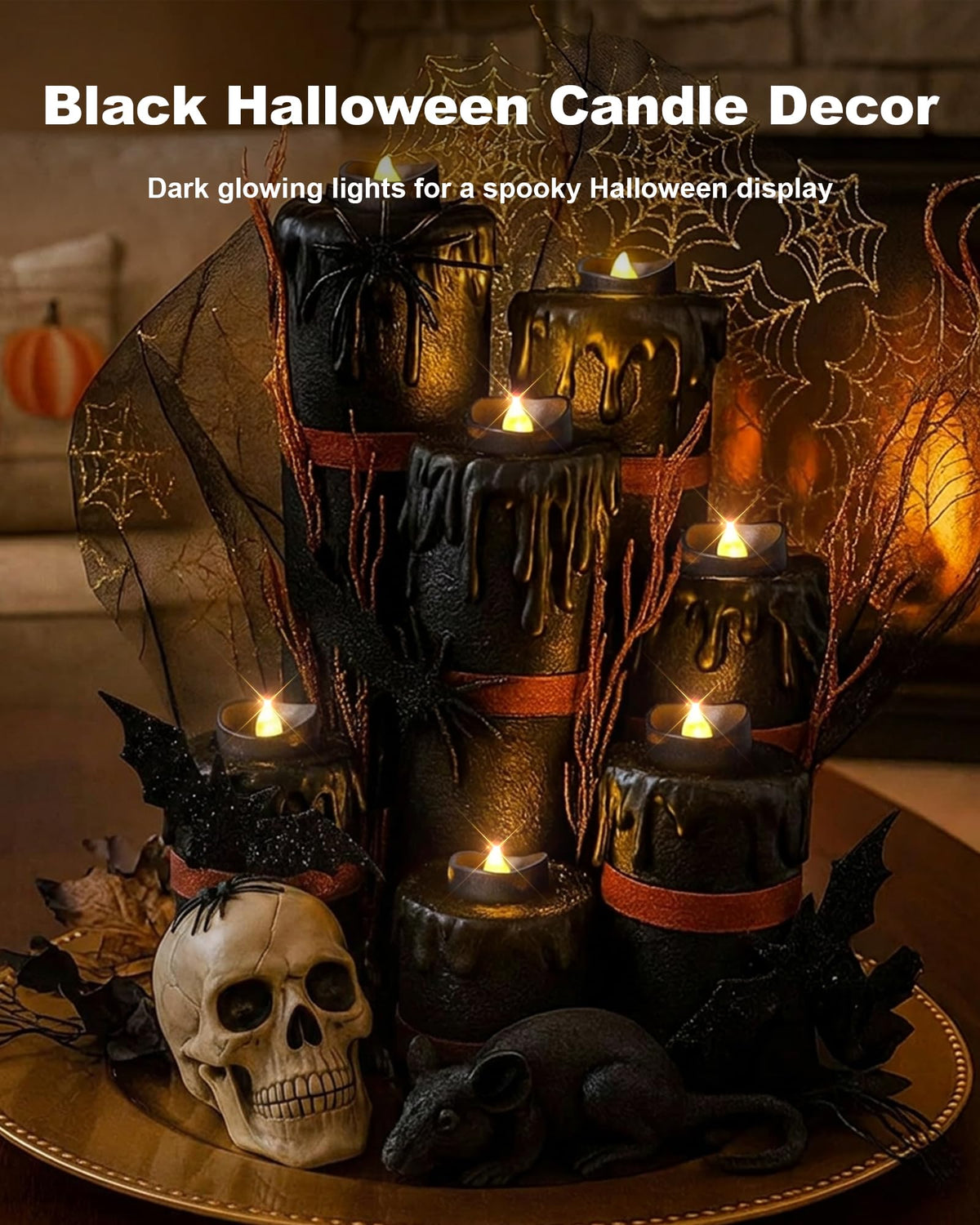 Black Flameless Battery Tea Light Candles - 50 Pack