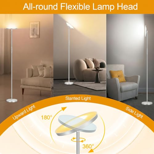 Floor Lamp Upgraded 40W 4000LM Super Bright Torchiere LED Floor Lamps for Living Room (Silver)