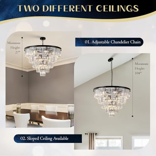 Black Crystal Chandeliers 16 Lights 30" Luxury Round Chandelier (Black / Large-30”)