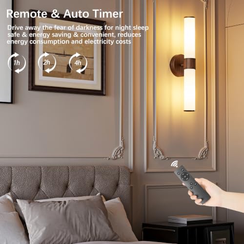 8000mAh Walnut Battery Operated Wall Sconces Set of 2 (Walnut（White Glass）)