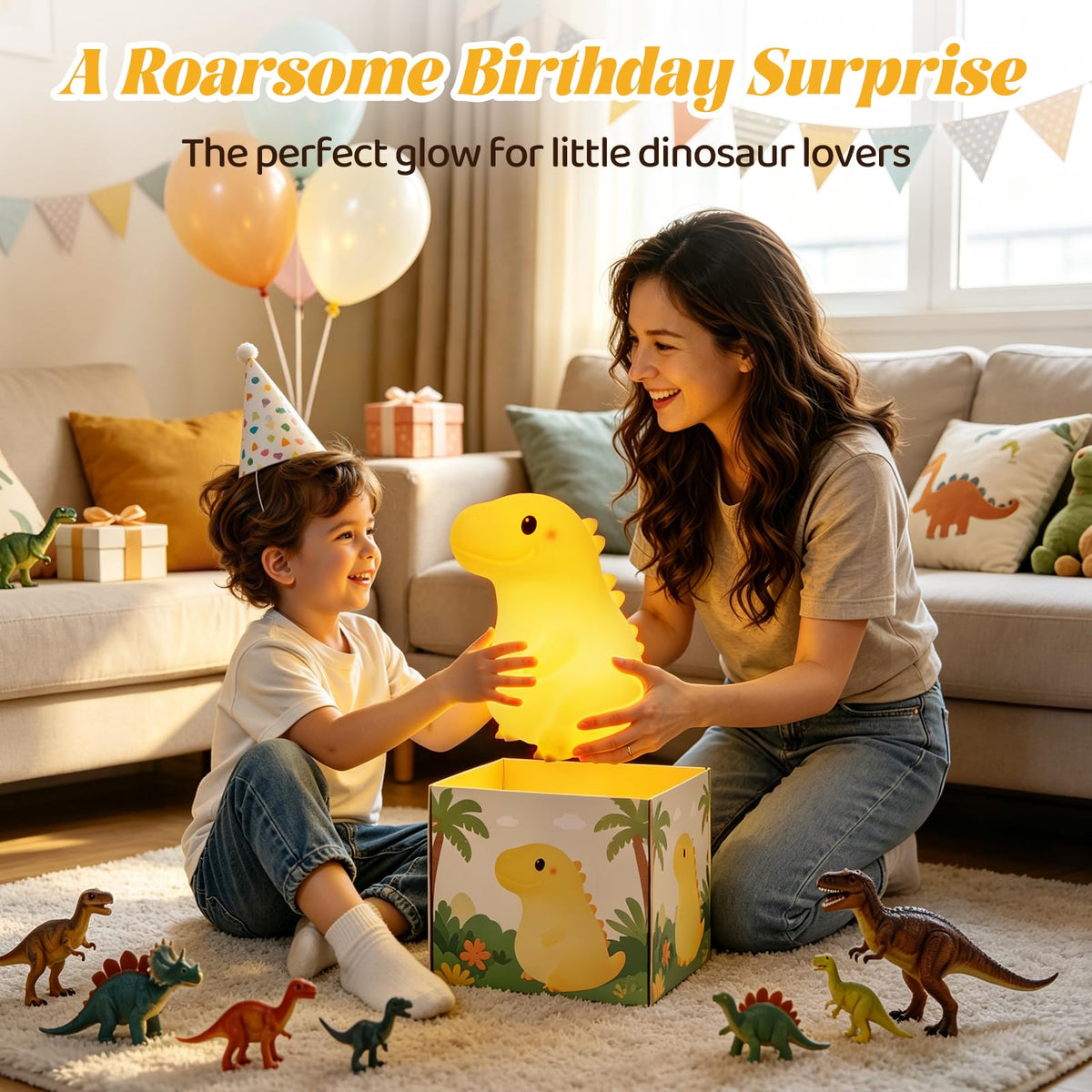 Huggwaii Squishy Giant Dinosaur Night Light for Kids (yellow-2)