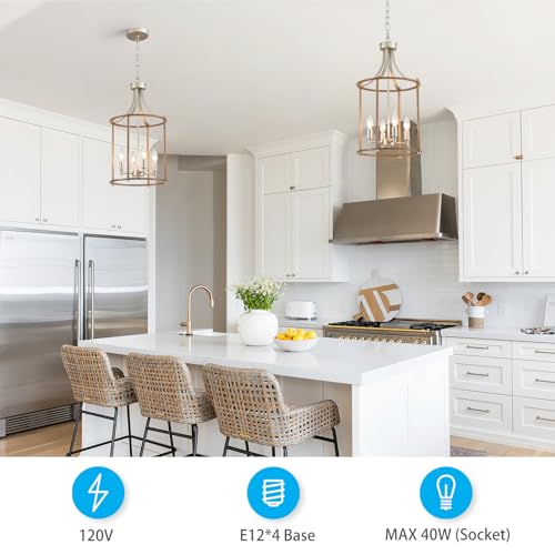 Farmhouse Chandeliers for Dining Room (Nickel Wood Grain)