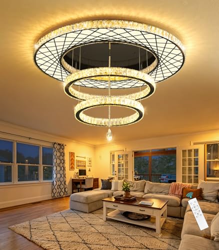 Crystal Glam Chandelier LED Ceiling Light Living Room Lighting Fixtures Remote Dimmable Ceiling Chandeliers 40 Inches Large Light Black (40 inch / Black)