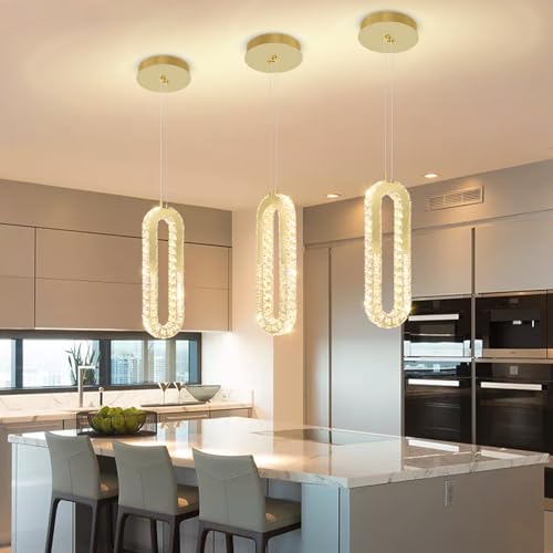 1 Ring Chandelier Gold Modern Pendant Lighting LED Dimmable Hanging Crystal Chandelier for Kitchen Island Foyer Lobby Living Room Staircaes (Gold / 1 Ring)
