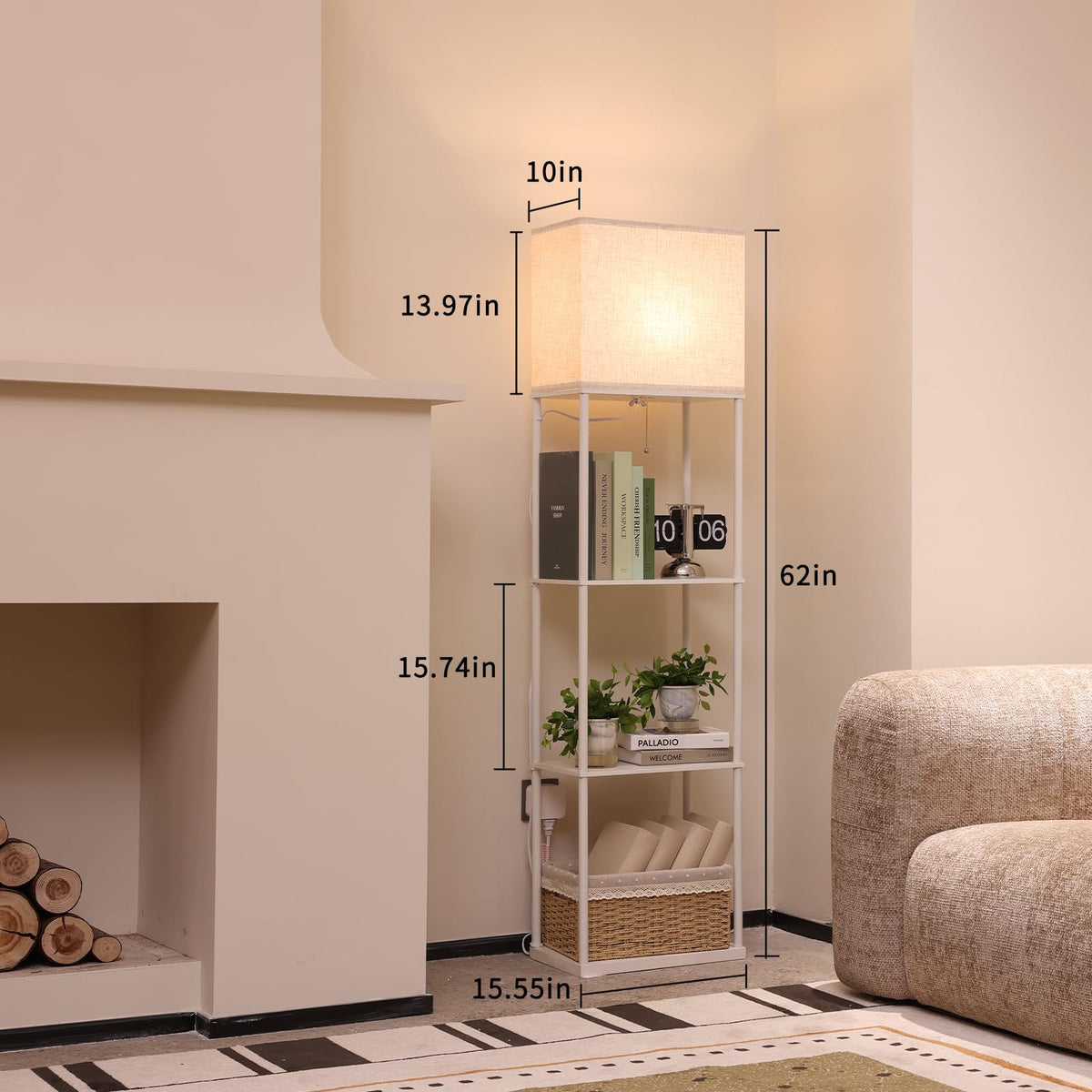 Floor Lamp with Shelves (White-9W-1 Pack)