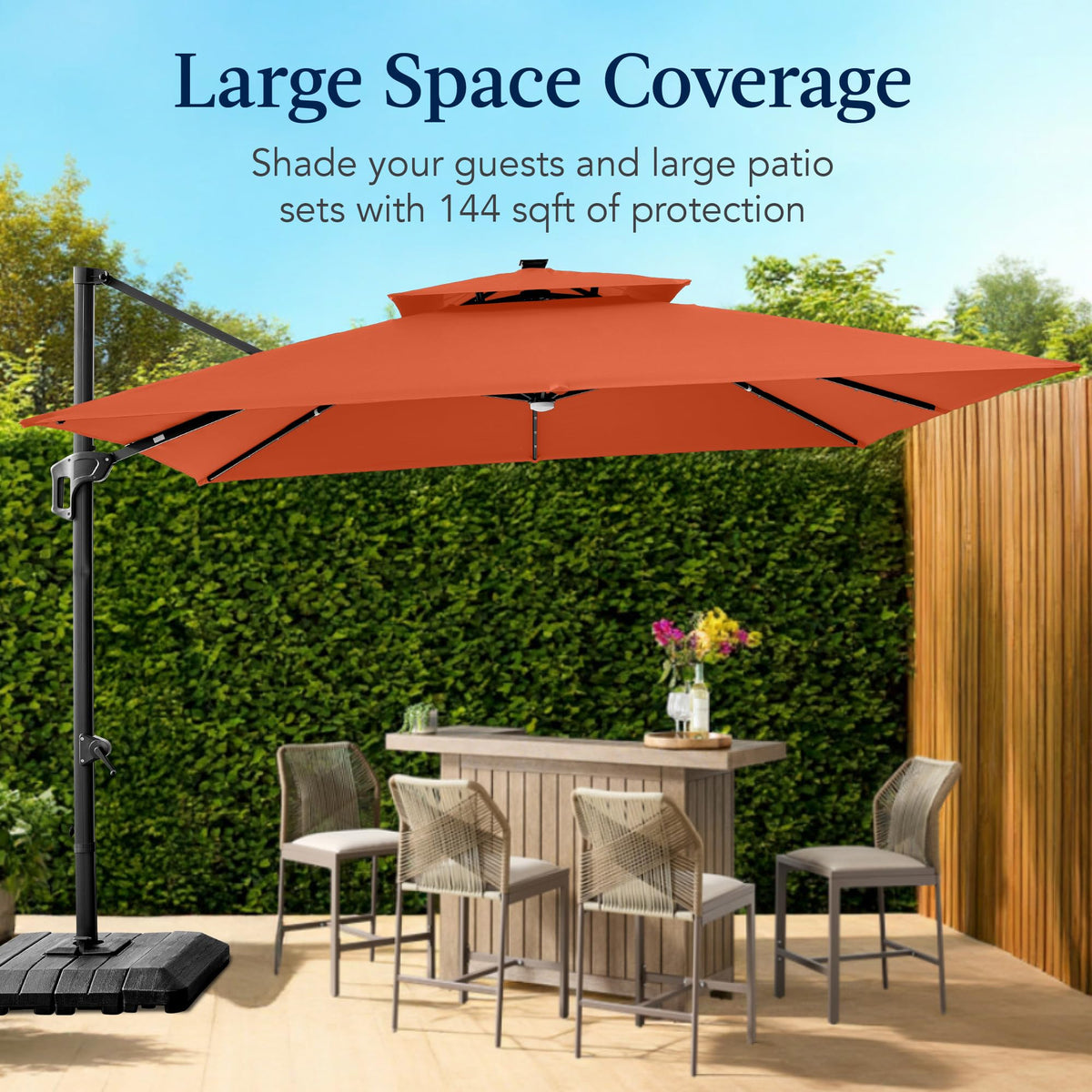 12x12ft LED Cantilever Patio Umbrella w (12x12ft / Rust)