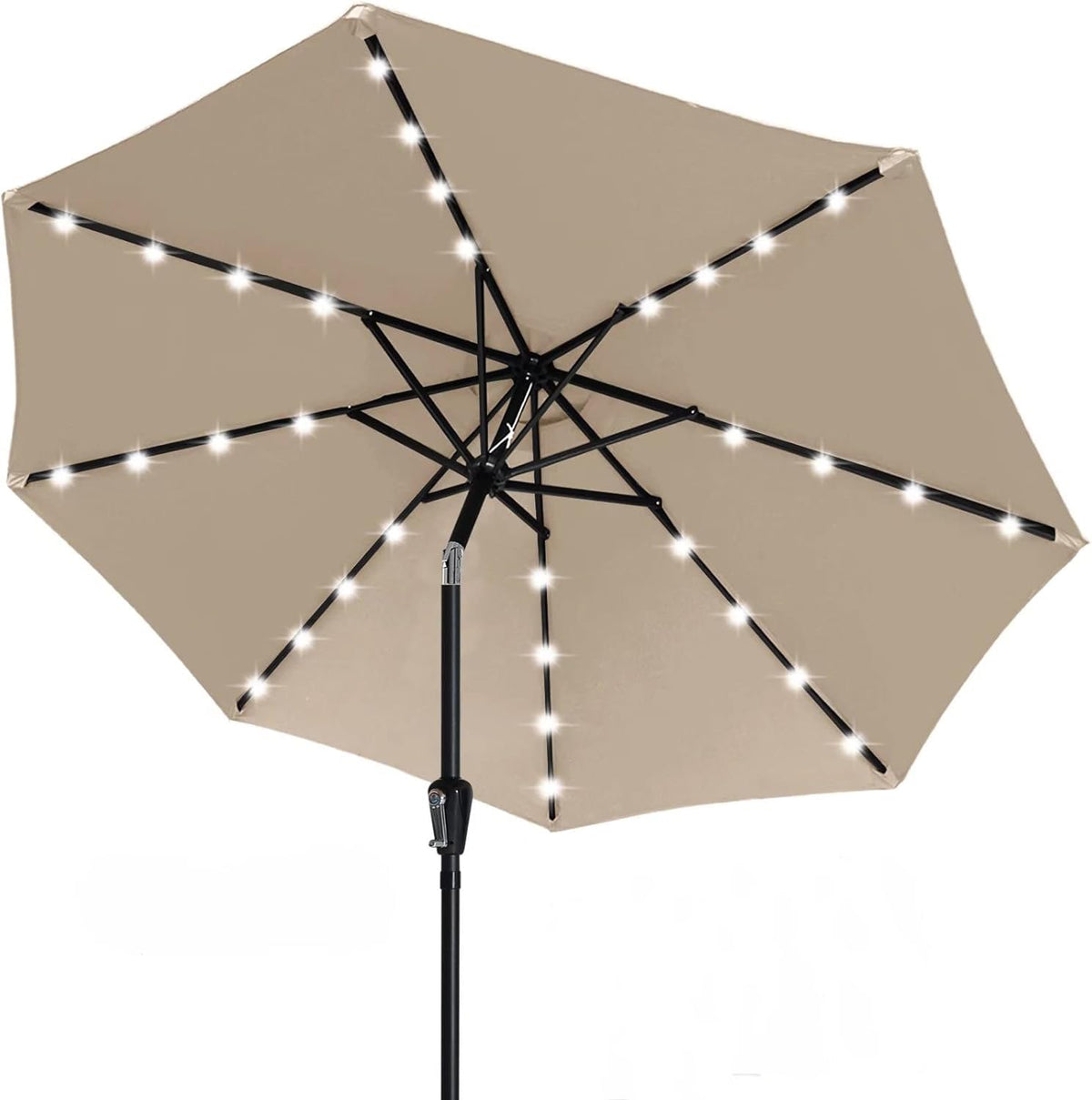 Solar Led Patio Umbrella with 32 Lights 9FT (LED Umbrella / 9ft / Tan)