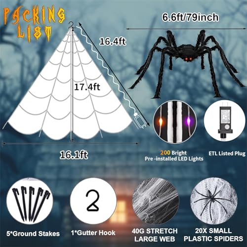 Halloween Giant Spider Web Lights Decorations Outdoor (Dark Purple Orange)