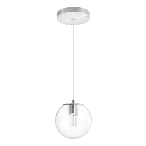 1 Light Globe Pendant Light for Kitchen Island Silver Pendant Light Fixtures with Clear Glass Globe Hanging Lights for Bedroom (Silver-Clear / Globe 1-Light)