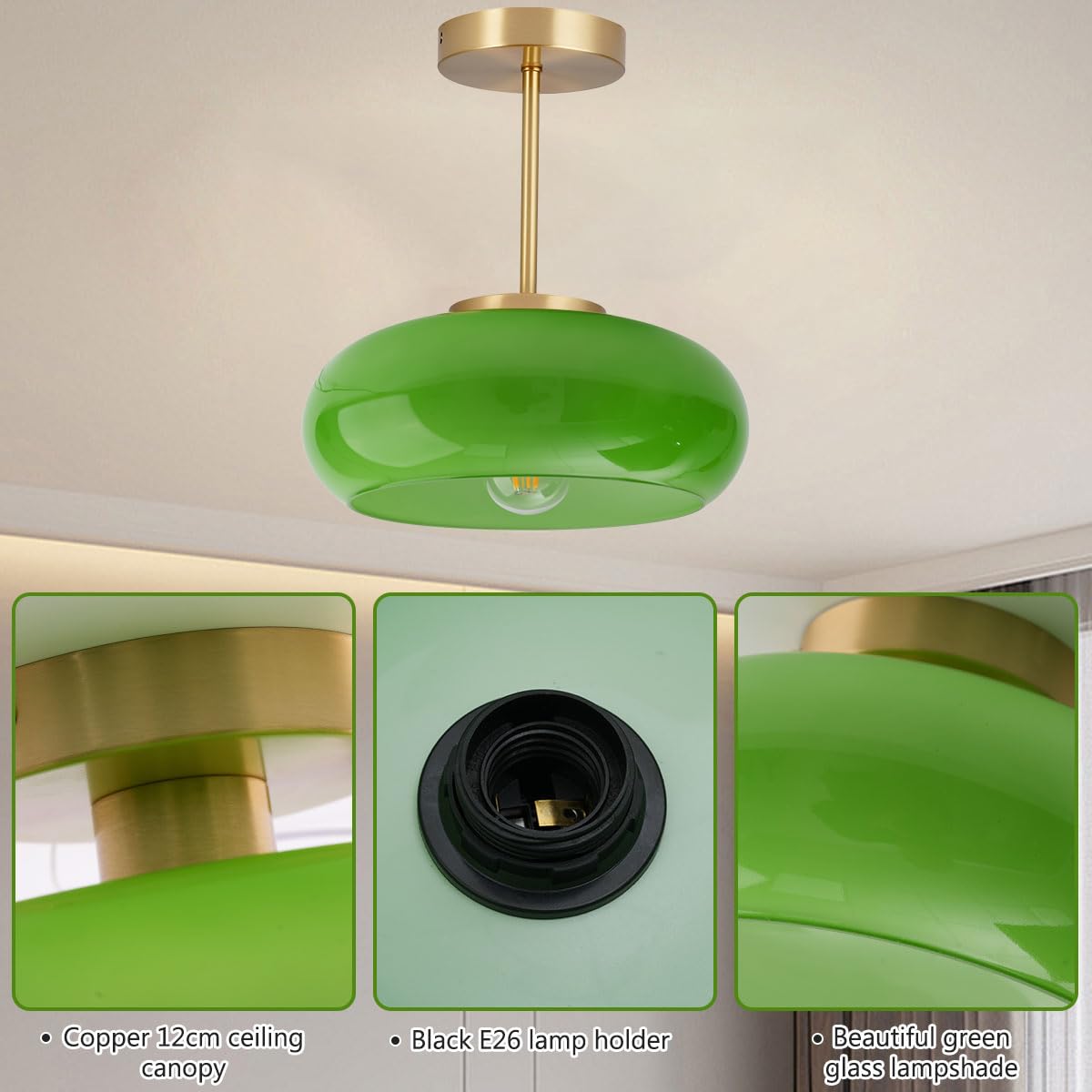 Green Glass Ceiling Light (Green)