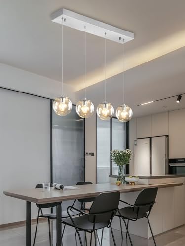 Modern Kitchen Island Lighting Linear Chandeliers for Dining Room 4 (Silver-Clear / Rectangle 4-Light)