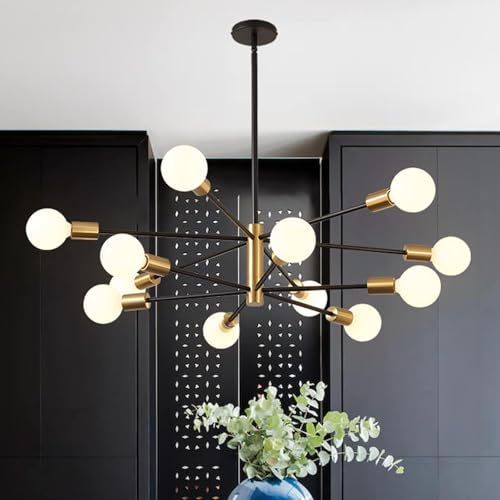 Modern Chandelier Ceiling Light Fixture (Matt Black and Gold / 12 Light)