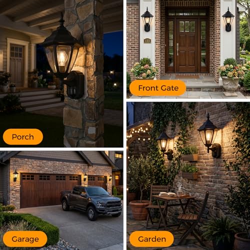 18.5"Large Outdoor Motion Sensor Porch Light Dusk to Dawn Wall Sconce Light (Black / Large - 1 Pack)