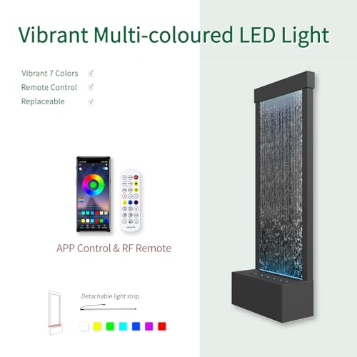 48" Indoor Waterfall Fountain with LED Lights (Black - Mirrored Silver)