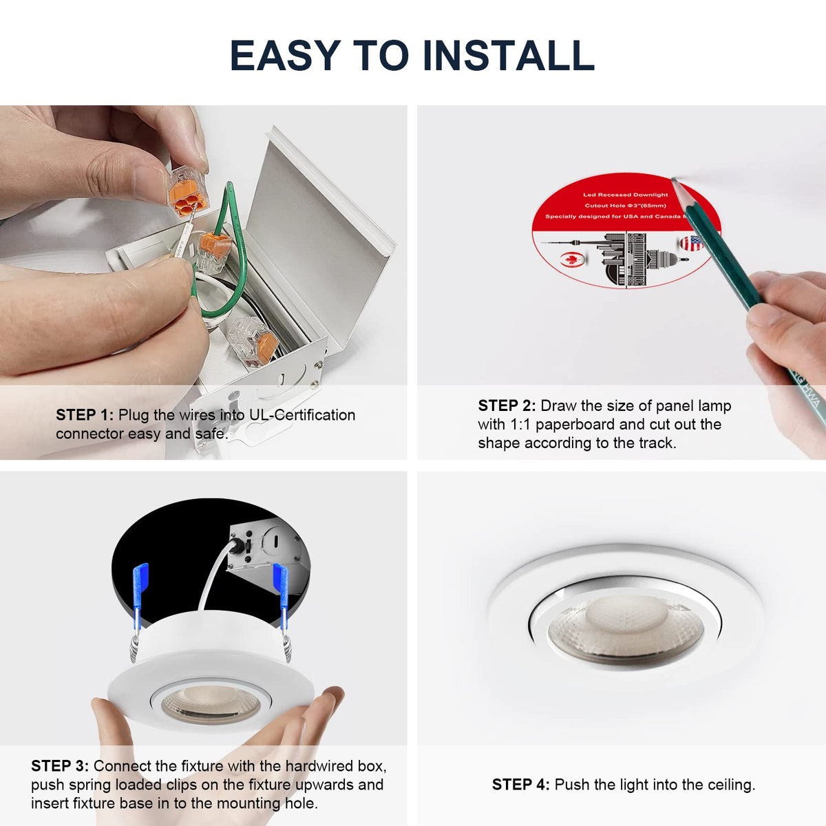 4 Packs 3 Inch Gimbal Led Recessed Light with Junction Box 10w (3CTT- 4 PCS / Adjustable Eyeball 3CTT※ 3 inch (4 Pack))