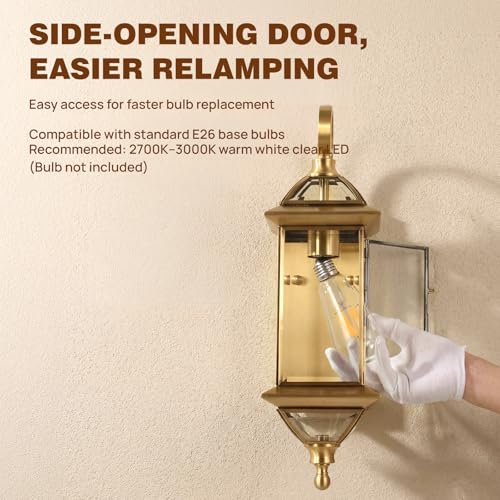 Solid Copper Dusk to Dawn Outdoor Wall Lantern (Warm Satin Brass / 18.5''H)