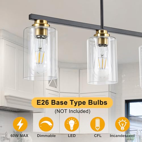 Island Light for Kitchen (Black & Gold / 4 Light + Clear Glass)