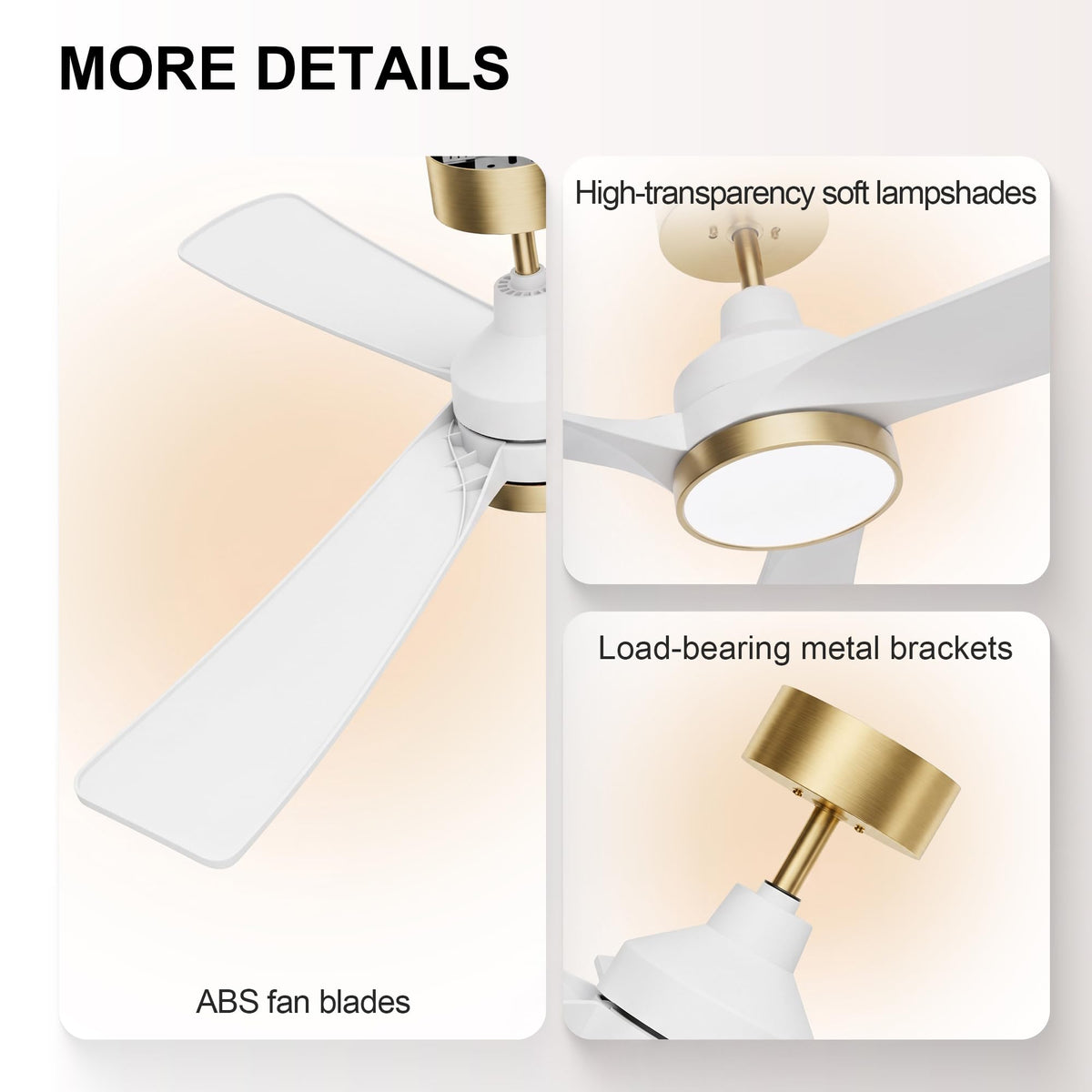 52 Inch Ceiling Fan with Lights (white & gold / 52 Inch)