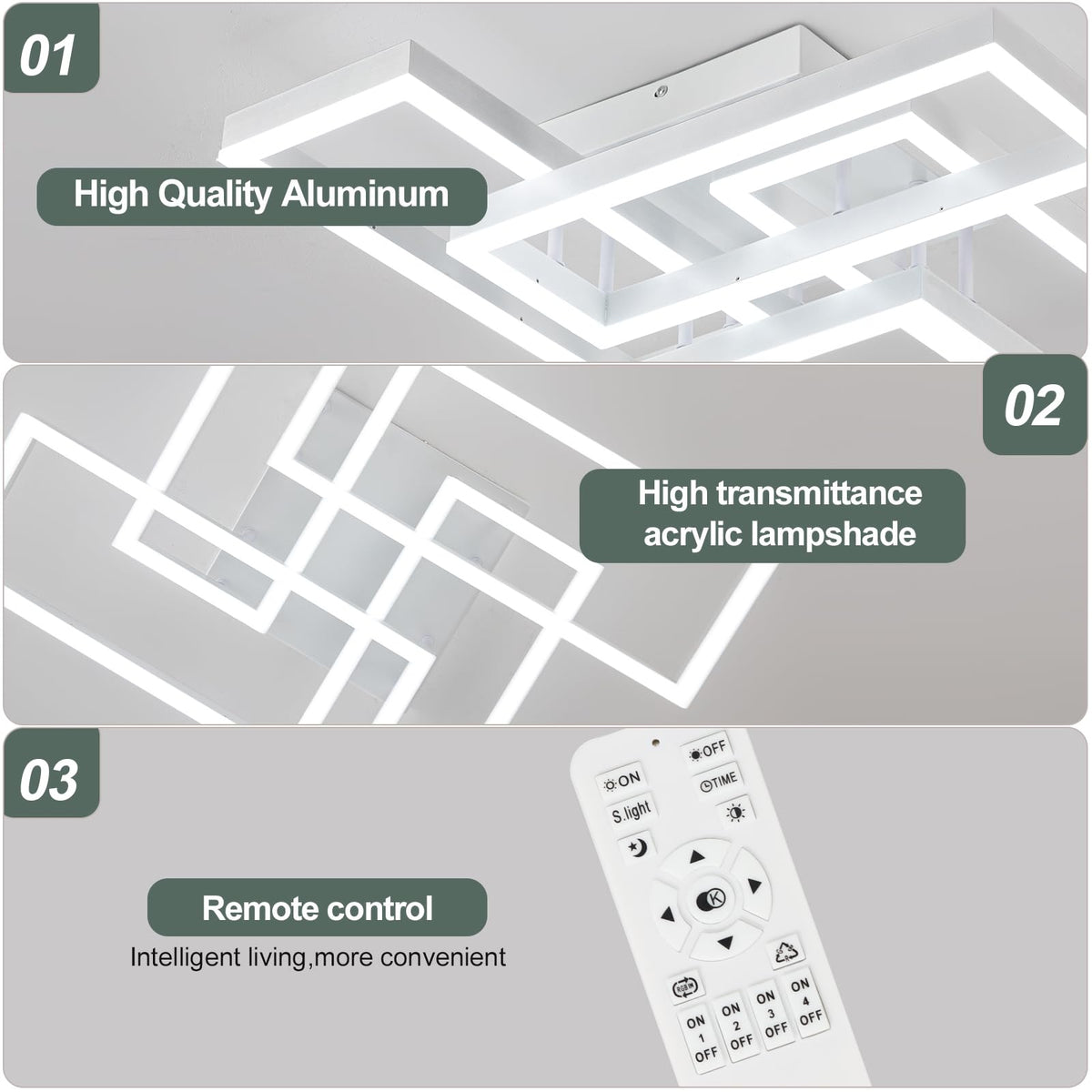 Modern Led Ceiling Light for Living Room (White 4 Square)