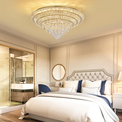 Large LED Crystal Raindrop Ceiling Light (Gold / 30 inches)