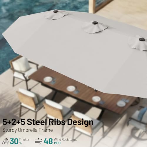 15FT Outdoor Patio Umbrella with Crank (Light Gray / 9x15 Ft)