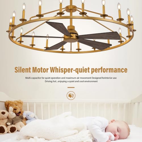 50" Wagon Wheel Chandelier Ceiling Fan with Lights (Gold / 50 inch)