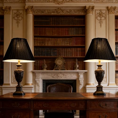 Black Silk Lamp Shades Set of 2 6.5"×13"×10.5" Bell Shade (Black-2 Pack / 6.5*13*10.5in)