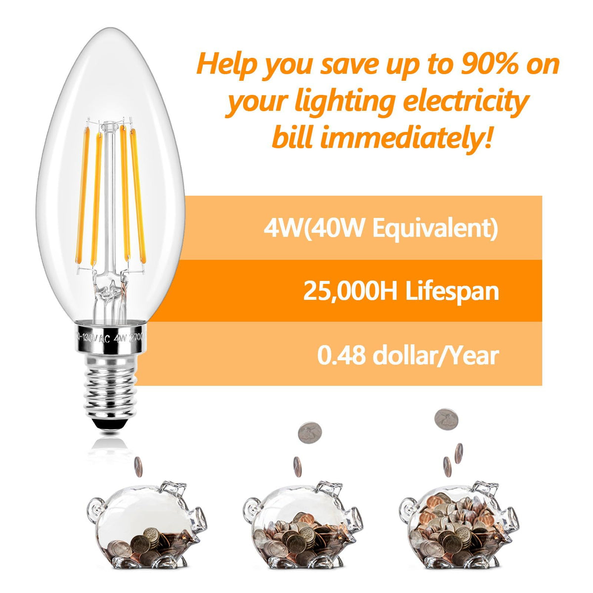 E12 LED Candelabra Bulbs 40 Watt Equivalent (Warm White 2700k / 40w 10 Count (Pack of 1))