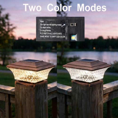 Solar Post Cap Lights Outdoor LED Lighting Deck Fence Cap Light Two Light Modes Warm White