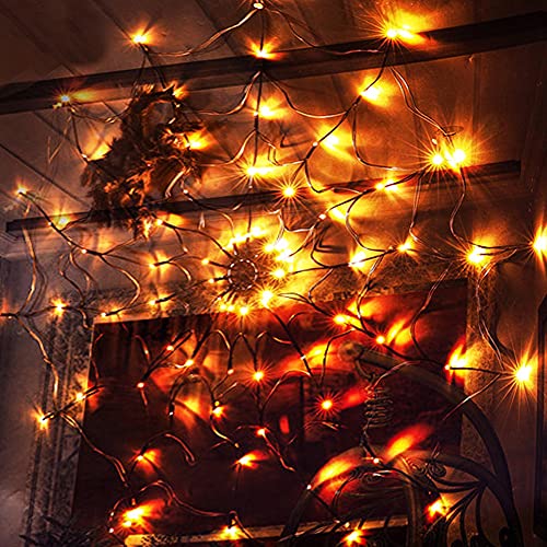 Halloween 80 LED Orange Spider Web Lights with Spider (Orange)