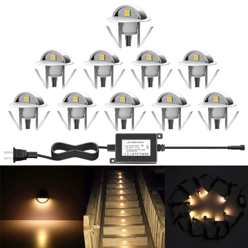 10 Pack LED Stair Lights Kit Low Voltage Waterproof IP65 Outdoor 1 (Warm White / 10pcs(Silver Shell))