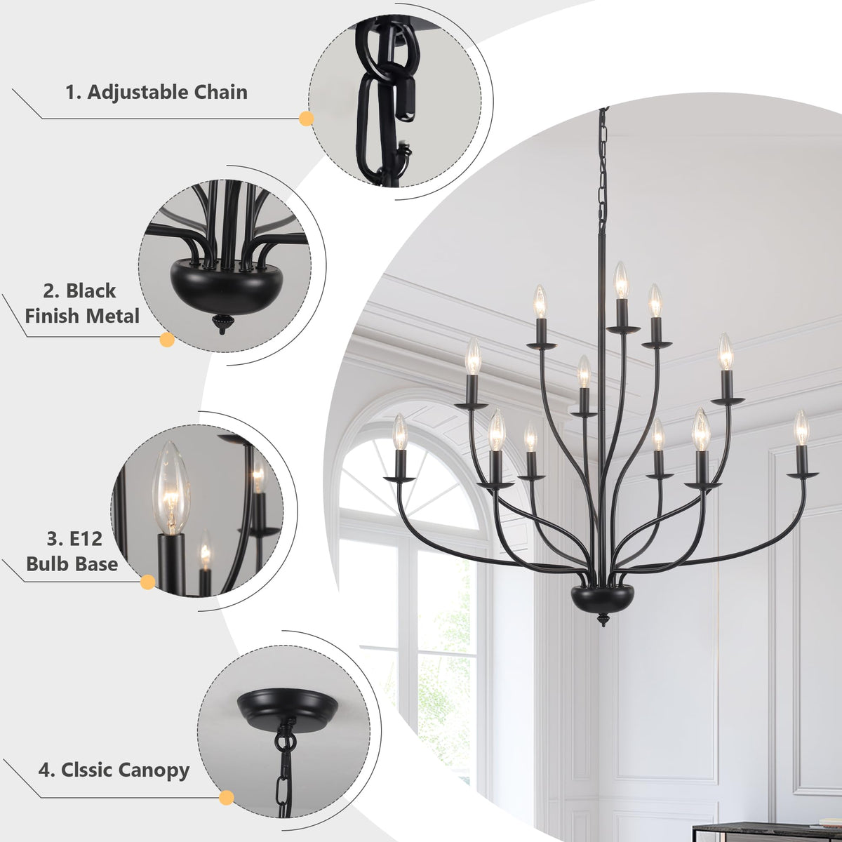 Black Chandelier 12 Light (Black)