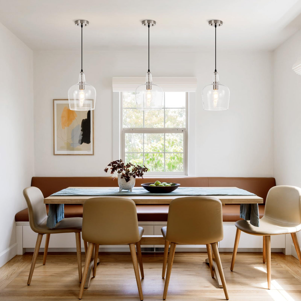 Large Hammered Glass Pendant Light Modern Brushed Nicklel 1 Light Single Dome Pendant Lighting Fixtures for Kitchen Island Dining Room Hallway (Brushed Nickel-Hammered)