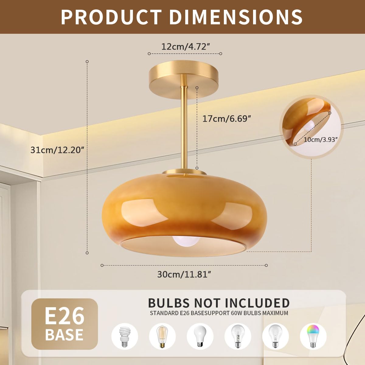 Brass Modern Hallway Ceiling Light (Orange)