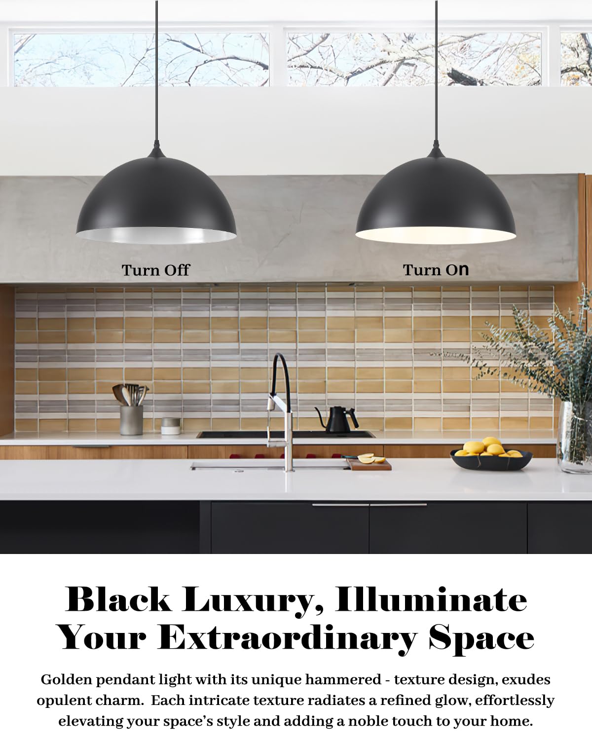 Large Pendant Lights Kitchen Island (Black+White / 16"x2)